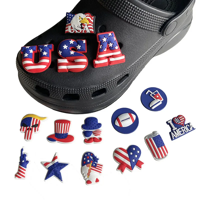 

New arrival high quality PVC shoe accessories U.S.A design cheap croc charms wholesales