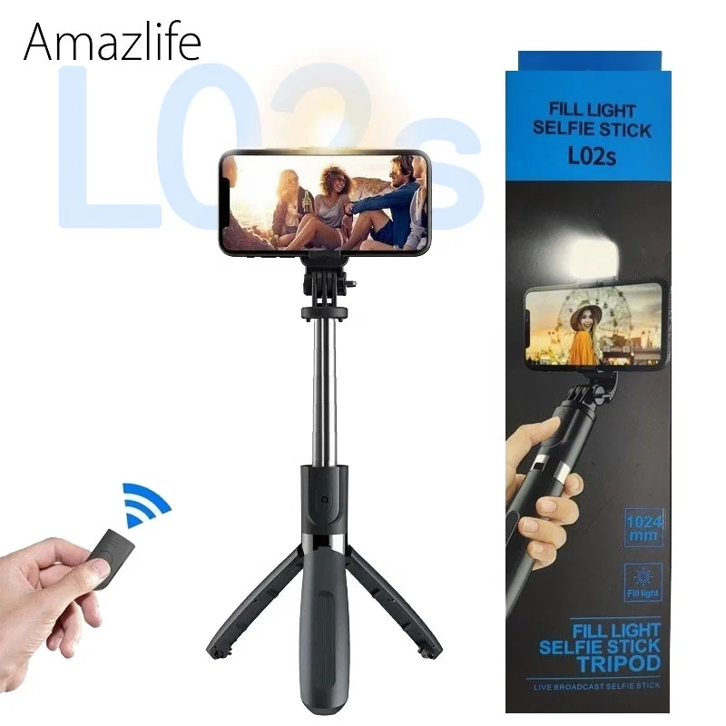 

Amazlife L02s Telescopic Wirless Bluetooths Remote Mobile Phone Monopod Tripod Stand Selfie Stick with LED Fill Light