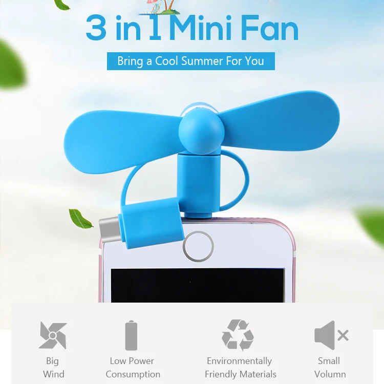 3 in 1 USB mini Fan Custom Logo Promotional Gifts Portable Phone Fan for iPhone Android mobile phones.jpg