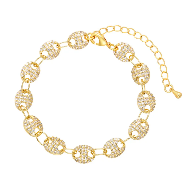 

DIY Jewelry Women Luxury Shinning Triangles Star Round CZ Charm Adjustable Gold Plated Brass Bracelet