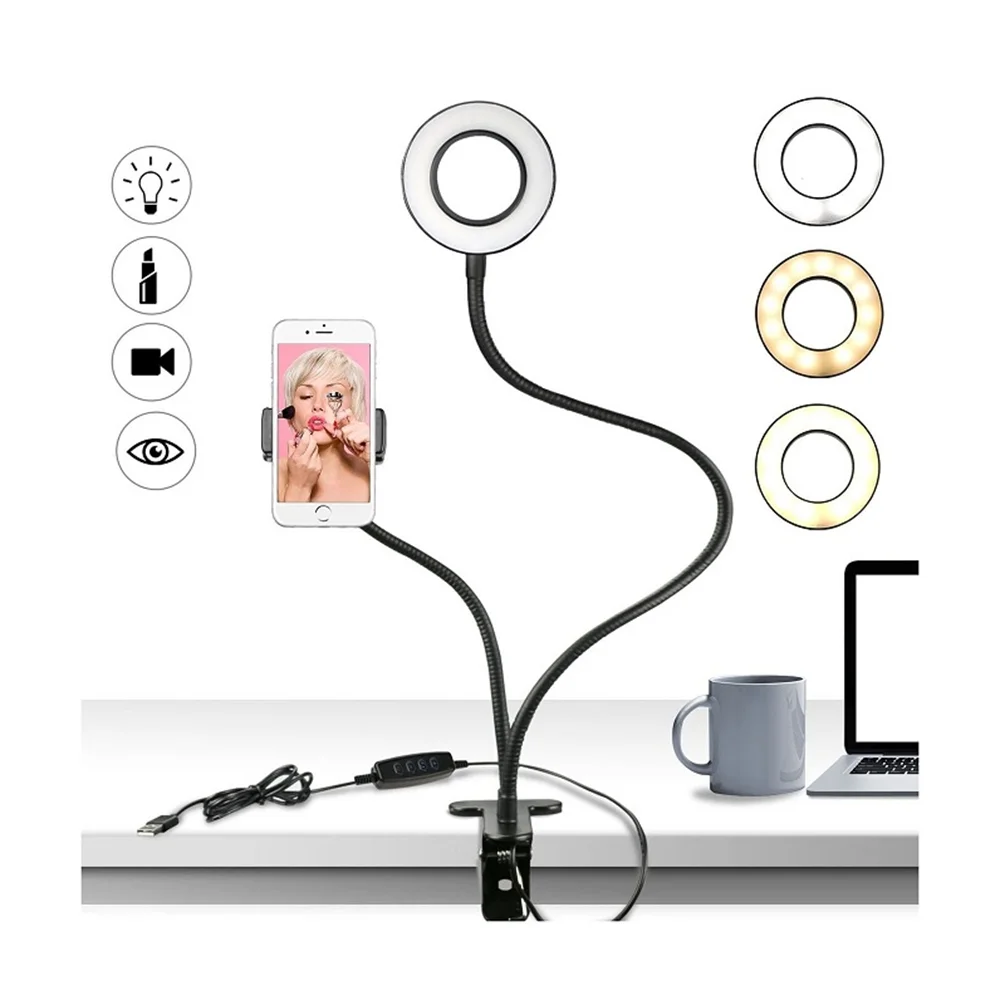 

USB LED selfie Dimmable photography video ring light table clamp stand for makeup video photography led ring light
