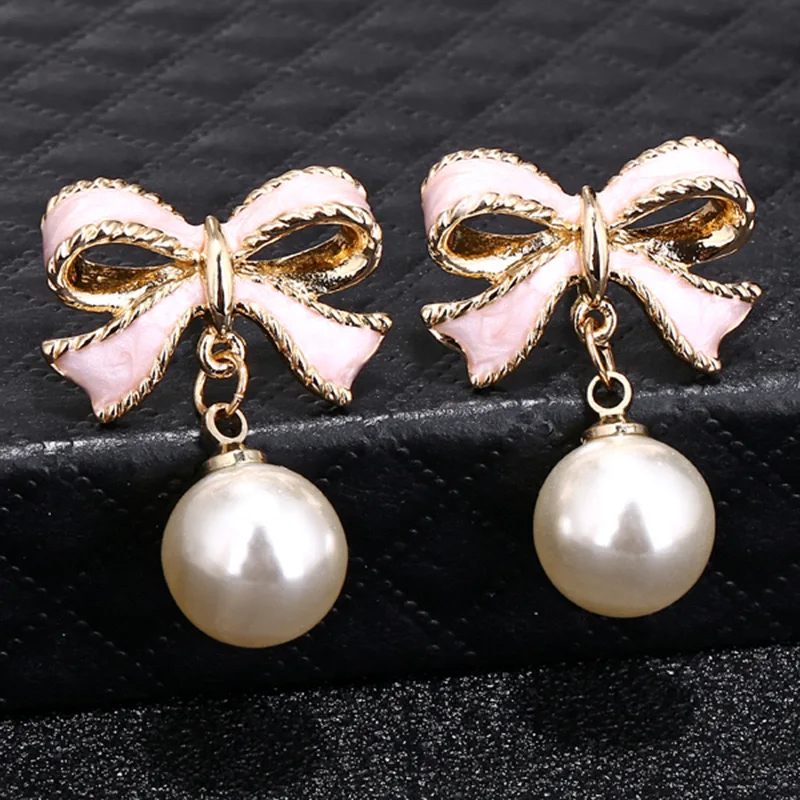 

NEW STYLES Many styles 18k gold plated gold plated pearl diamond note bow earring