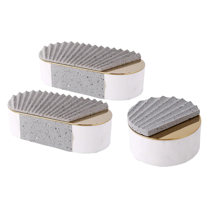 

Canister Modern Home Living Room Simple Convenient Desktop Storage Rack Box Terrazzo Jar, Hongkong gold
