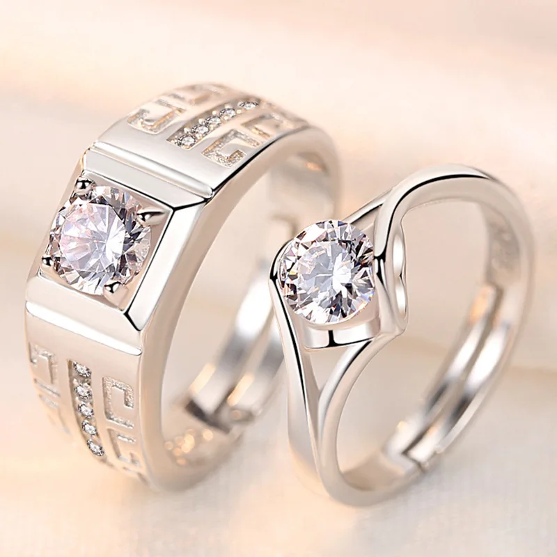 

Lover Gift Jewelry Plated 925 Silver Couples Marriage Ring Engagement Fashion Rings Set