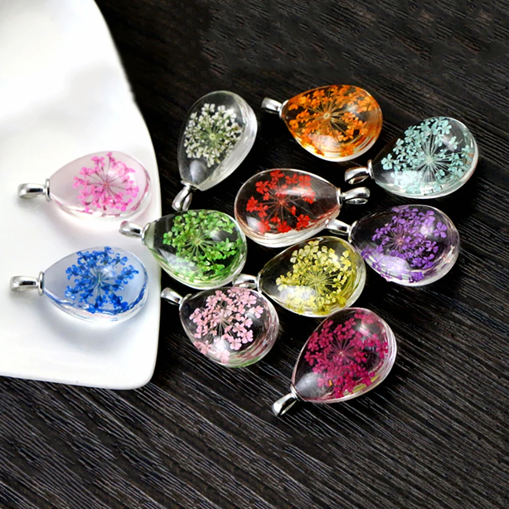 5pcs 31x18x5mm Hot sale Jewelry Crystal Glass Real Dried Flower Drop Necklace Pendant; Necklaces For Women -M7-25