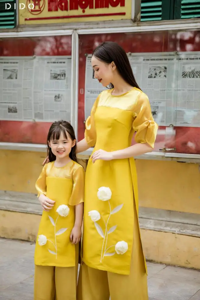 
Hot Sale Mommy And Me Matching Outfits Vietnamese Traditional 2020 Dress Ao Dai 