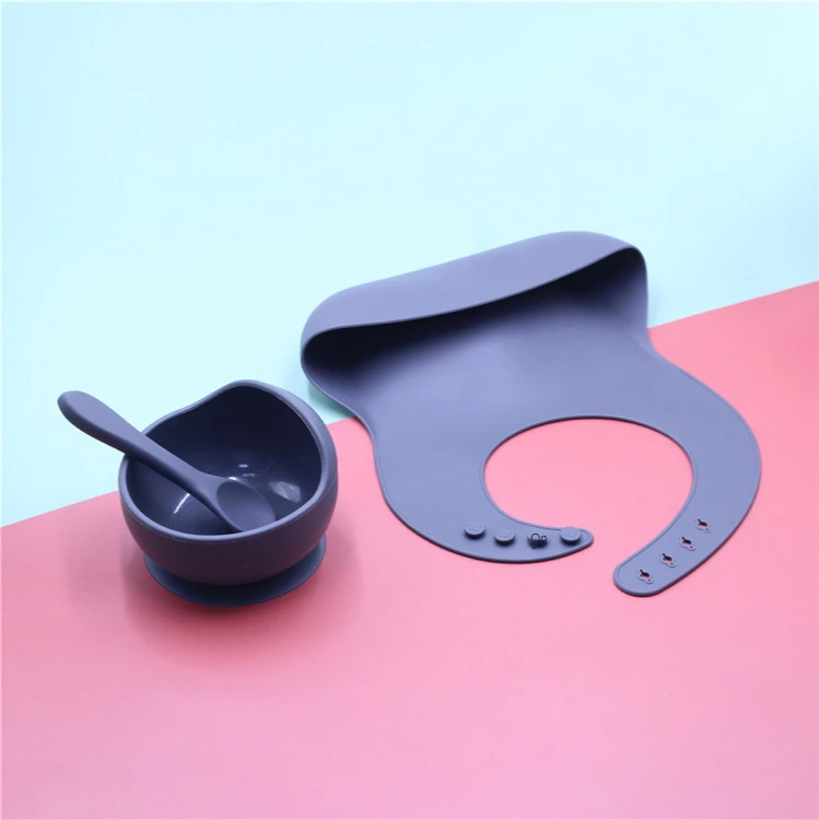 

Baby Feeding Bowl Set Silicone Bibs Non-slip Baby Baby Feeding Set Of 3 Bib Bowl With Spoon Set, Customized color