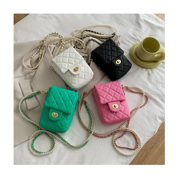 

Women Mini Phone Bags Luxury Fashion Pearl Chain Crossbody Bags Embroidery Thread Female Handbags and Purses Travel Pouch Mujer