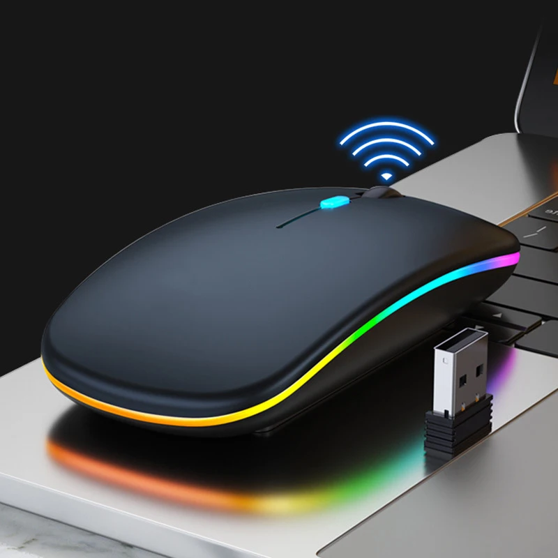 

Mouse Ultra-Thin rechargeable RGB colorful 2.4Ghz optical computer wireless gaming mouse