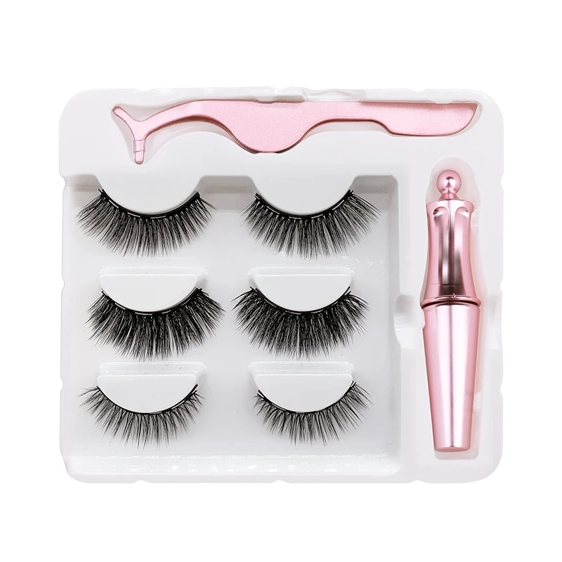 

J three pairs package five magnets false eyelash eyeliner set multi layers magnetic lashes set glue free, Natural black