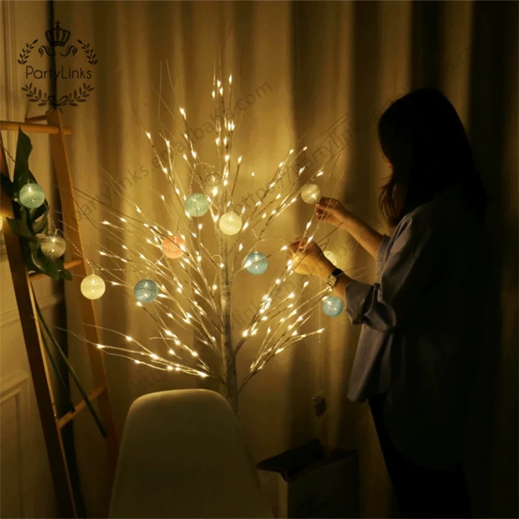 60cm Black Glitter Mini Halloween Twig Tree Lamp Decoration With LED Lights 