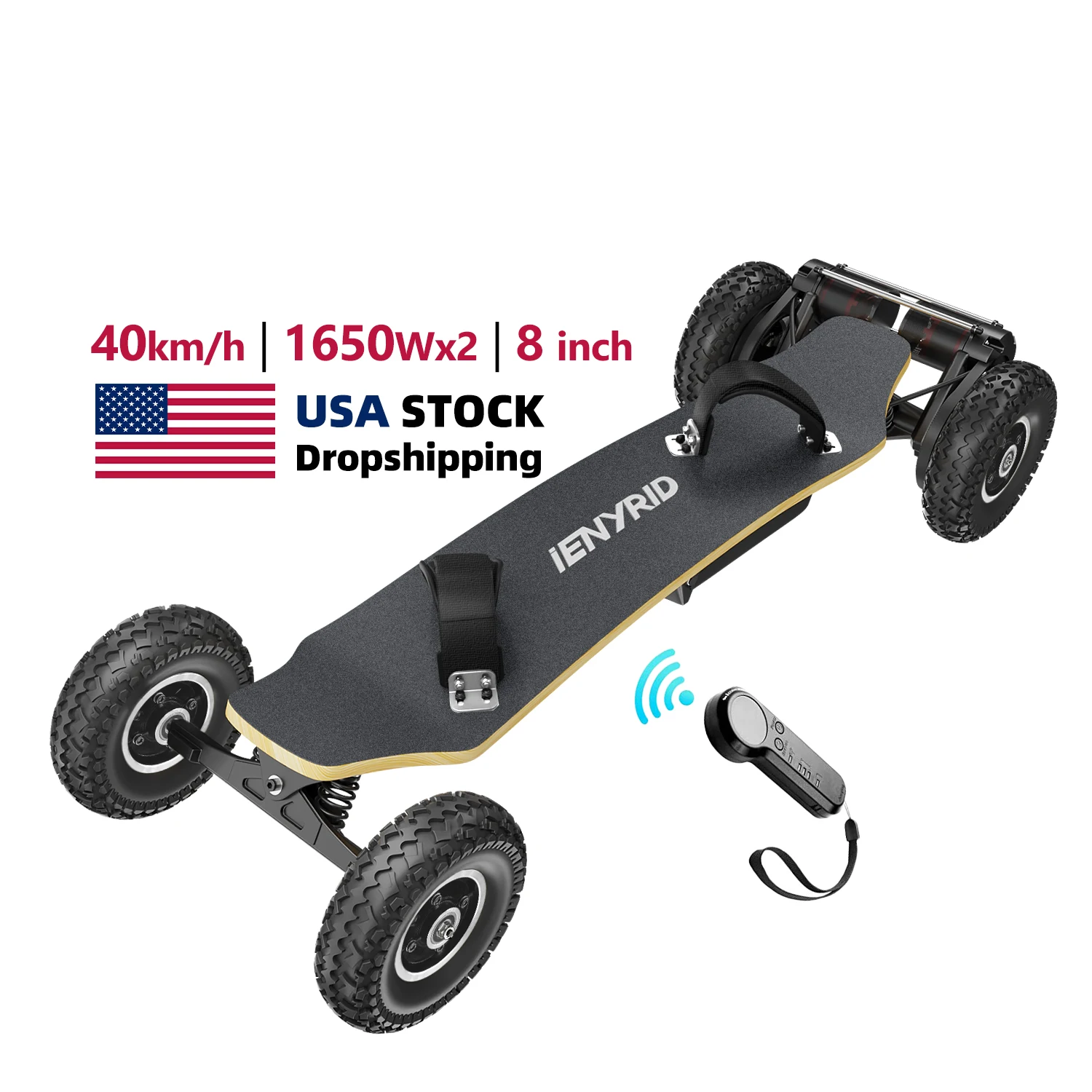

Best selling all Terrain Electric Skateboard Dual Motor Each 1650W*2 CE RoHS with Remote Control for American market