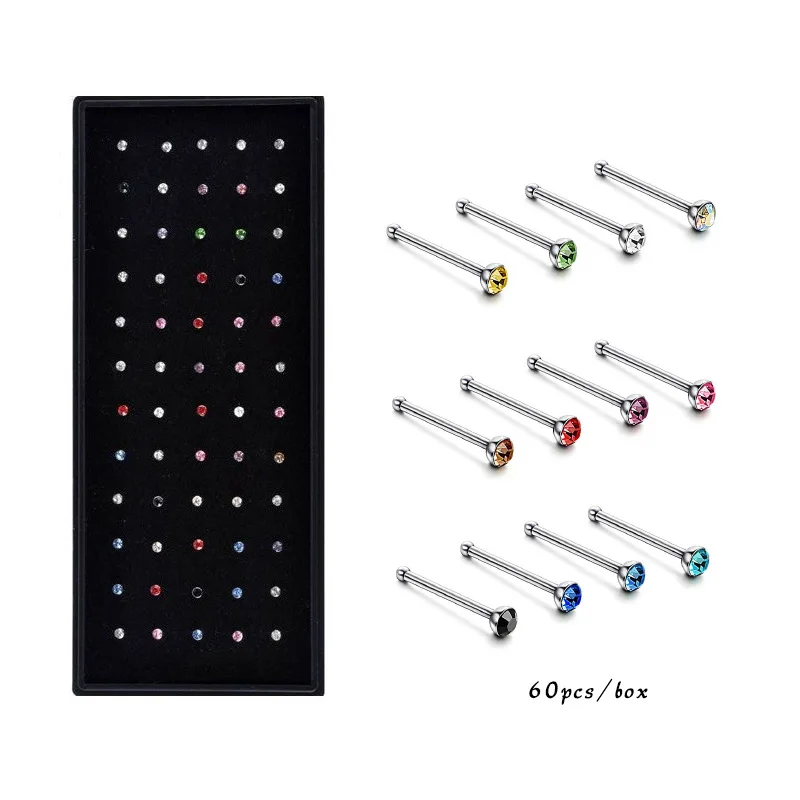 

60 40Pcs/Set Nose Ring Fashion Body Jewelry Colorful Crystal Stainless Steel Nose Ring Piercing Nose Stud