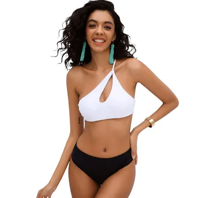 

2021 New Arrivals Fashion Women Sexy High Waist Solid Color One Shoulder Bikini Designer Swimsuits Famous Brands Available