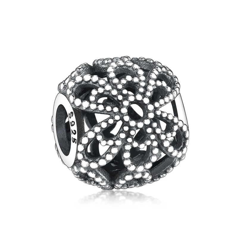 

New Arrival 925 Sterling Silver Beaded Openwork Flower Beads Charms For Pandora Bracelet Necklace Jewelry Making