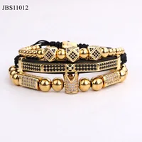 

New Design high quality CZ diamond beads luxury crown bracelet gift men macrame bracelet set