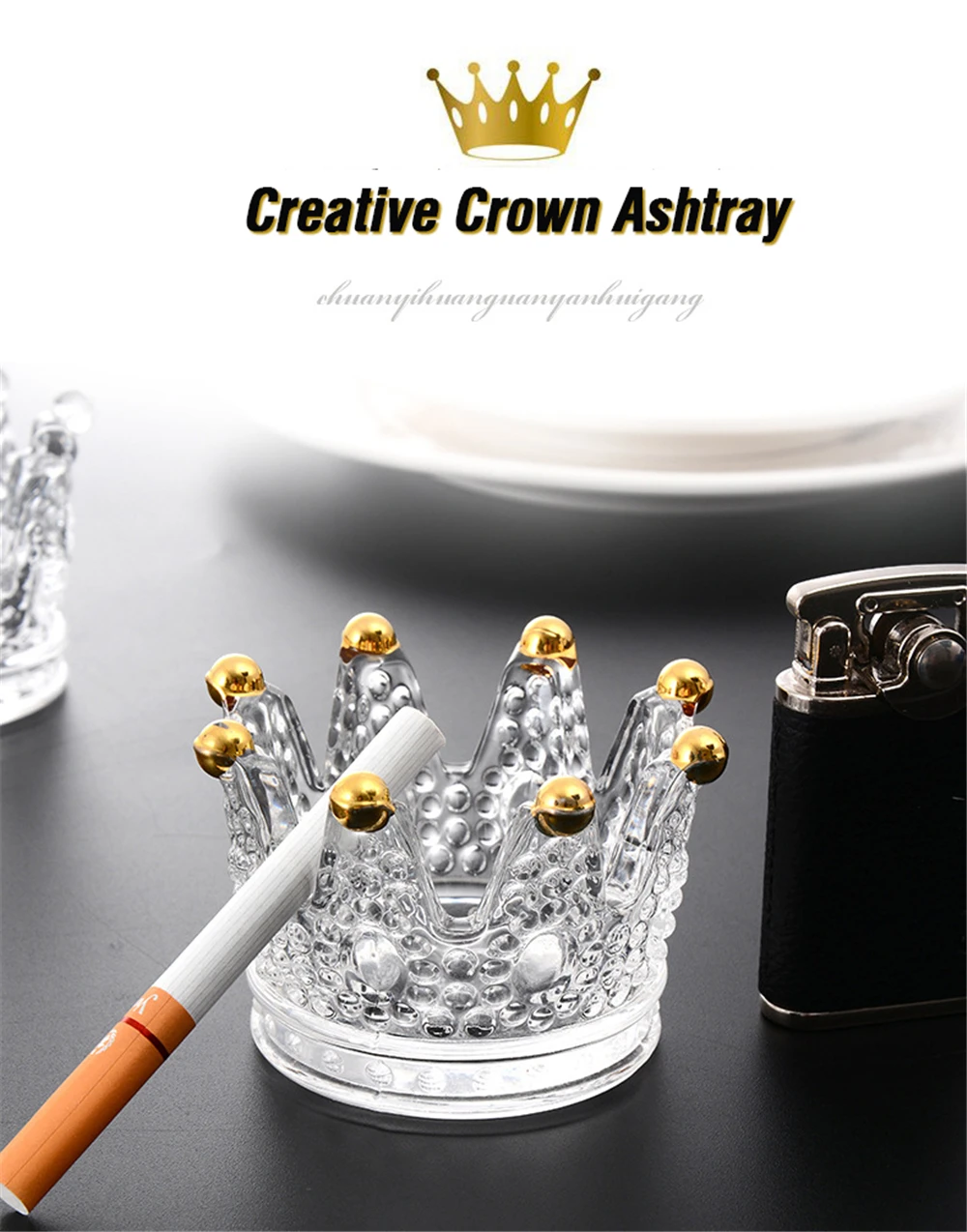 

Crown Ashtray Glass Transparent Cigar Ash Tray Simple Personality Candle Holder Home Decoration Cigarette Accessories Girls Gift, Transparent, gold, color