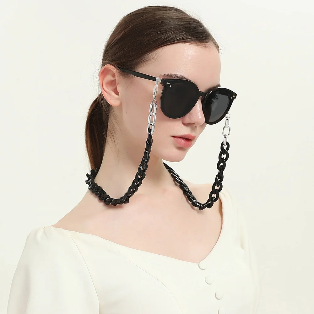 

New Arrival Designer Uv Coated Acrylic Facemask Lanyard Sunglasses Cord Sun Eye Glasses Strap Eyeglass Chain Holder Necklace, As shown or customized