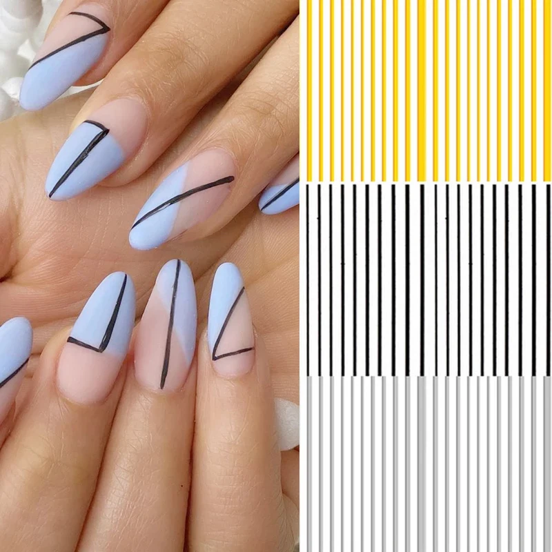 

Gold 3D Nail Sticker Curve Stripe Lines Nails Stickers Gradient laser holographic Manicure Decals nails designs art decorations, 6color