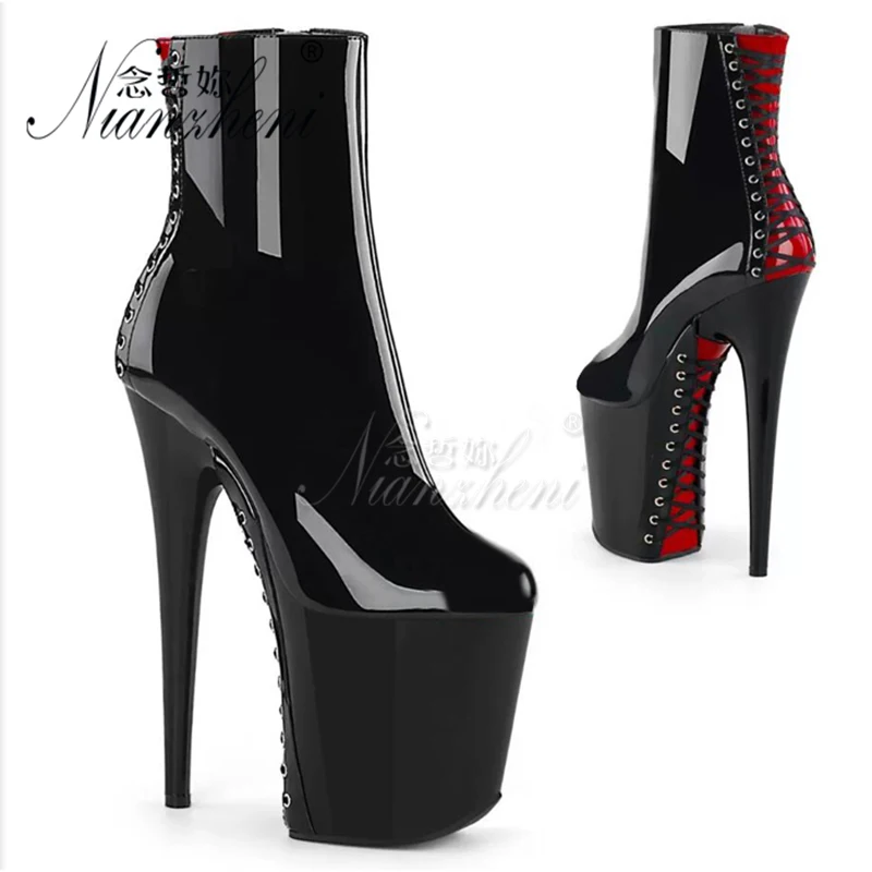 

20cm Pole Dance Shoes Platform Sexy Women Stripper Ankle Boots 8 Inch High Heels Fetish Fashion Boots Gothic Fetish Queen Black