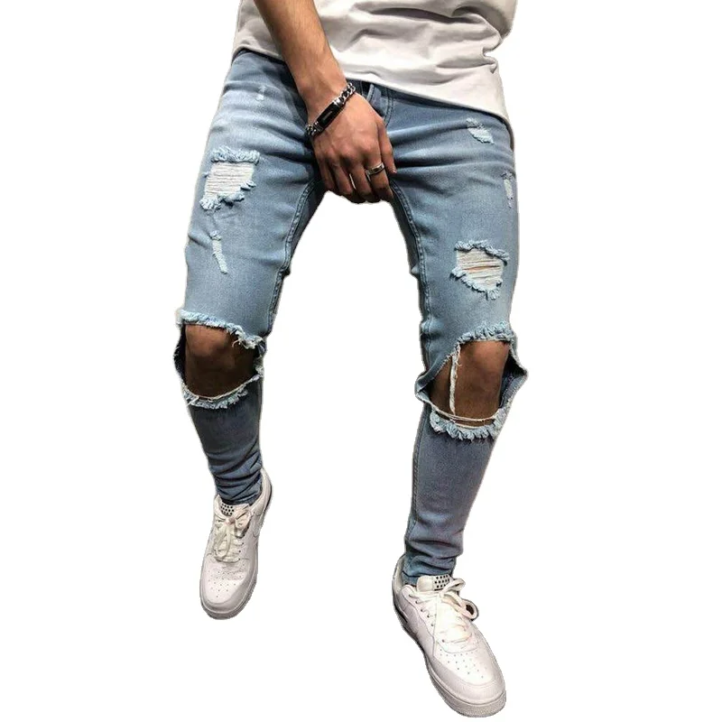 

Mens Jeans Pants Destroyed Ripped Design Fashion Ankle Zipper Skinny Jeans For Men Y10749