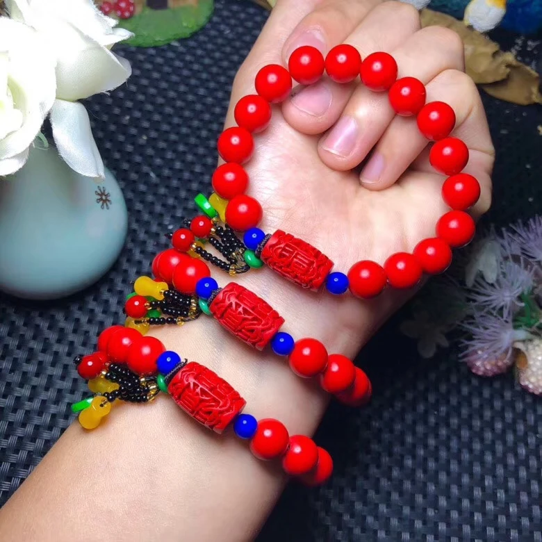 New lucky Chinese cinnabar bracelets women's beads 10mm boutique cinnabar bracelet jewelry