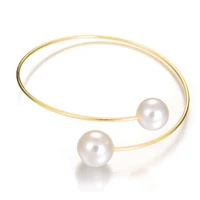 

Wholesale 18k gold plated stainless steel mother of pearl adjustable wire bangle bracelet for women