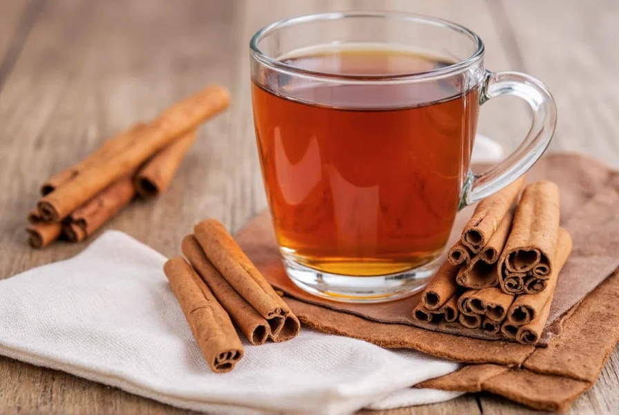 Close-up of cinnamon sticks steeping in clear glass teapot with steam rising