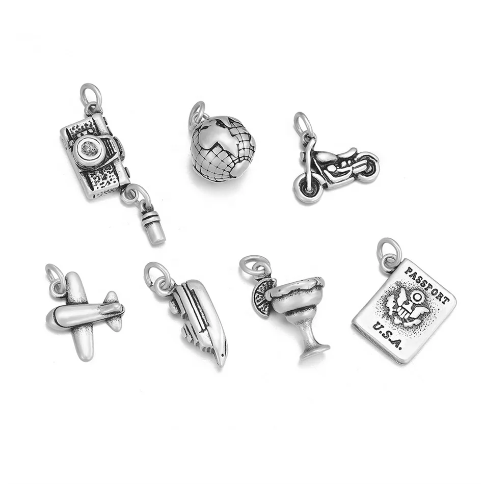 

Wholesale Stainless Steel Pendants Antique Silver Earth DIY Jewelry Charms Earth Motor Plane Travel Woman Jewellery Accessories