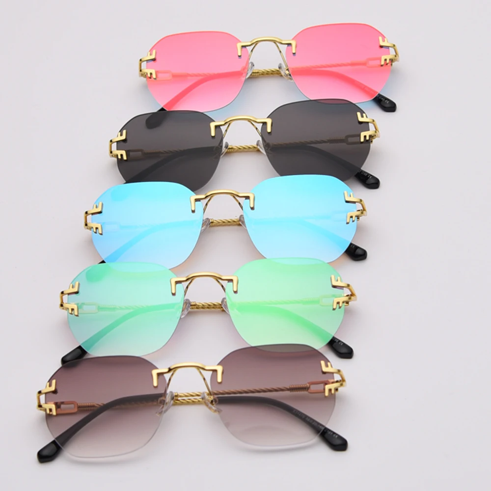 

Rimless women retro uv400 square frame sunglasses for men metal frameless mirror men glasses