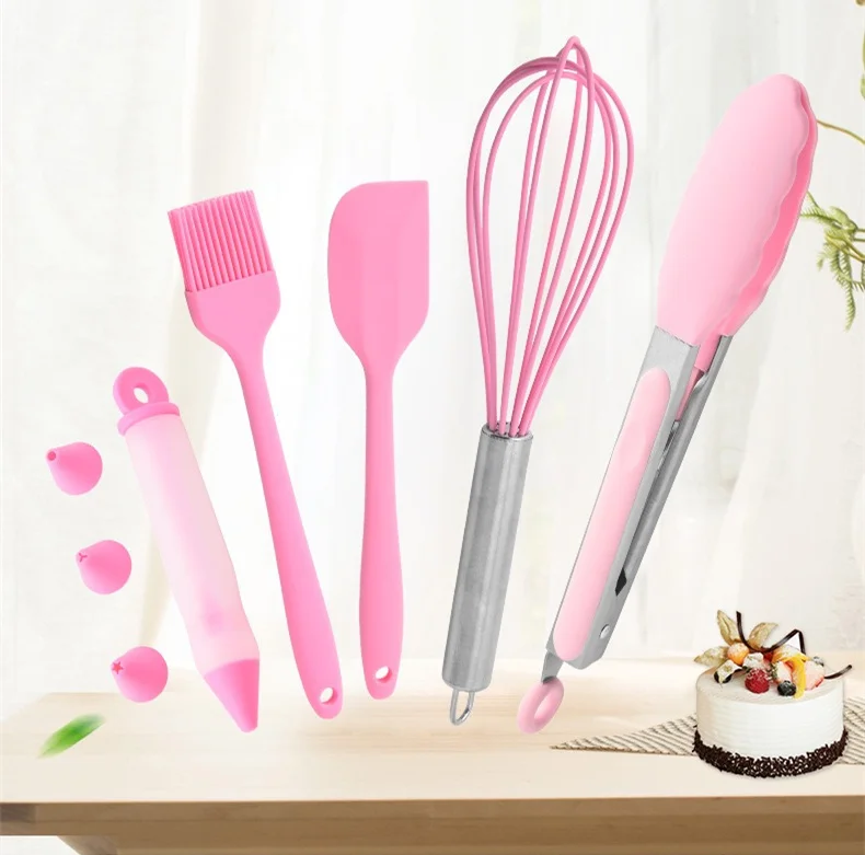 

Hot Selling Fashion Hardware Kitchen Spatula Set Silicone Cake Accessories Baking Tools, Pink