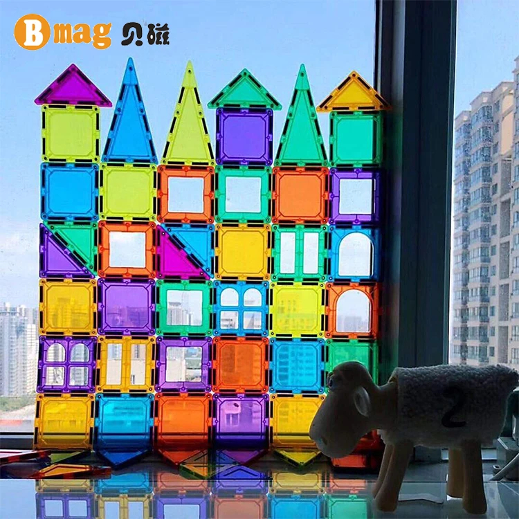 

2021 BMAG 120 PCS Kids Construction 3D Magnetic Building Tiles Set Magnet Building Blocks, Red,pink,yellow,blue,greenpurple,customized