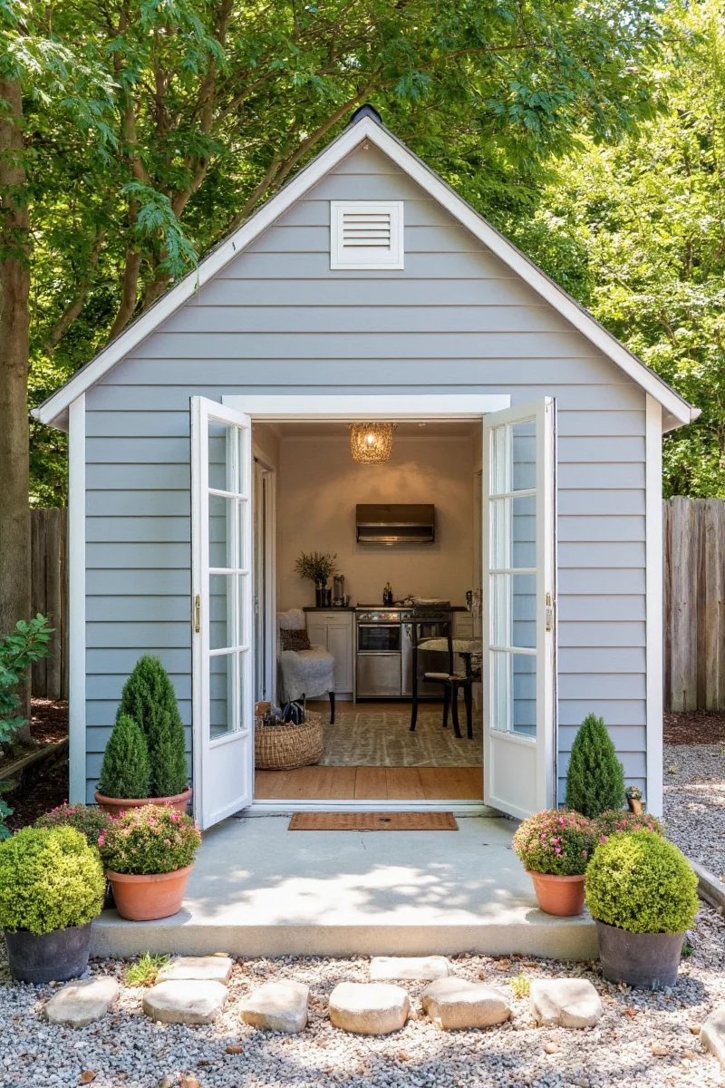 Garden shed with LED lights