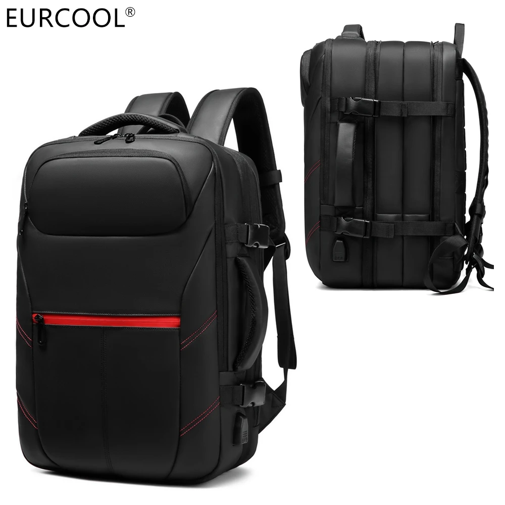 

Large Capacity Expandable Business Laptop Antitheft Waterproof Men Travel Bagpack With USB Charging Port, Black or customized