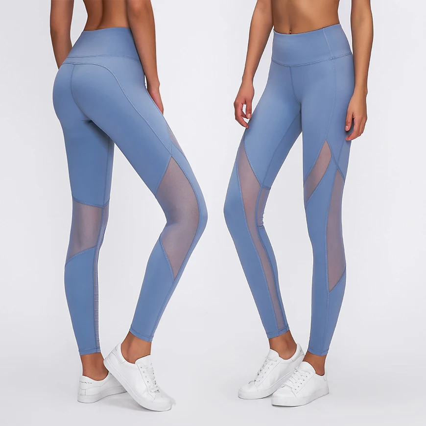 

2021 spring and summer lulu new align splicing mesh yoga pants high waist hip lifting quick drying breathable gym legging women