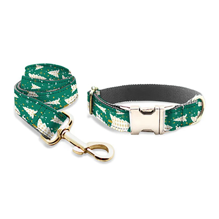 

New Metal Buckle Christmas Designer Pet Dog Collar and Leash Set for Dogs, Picture