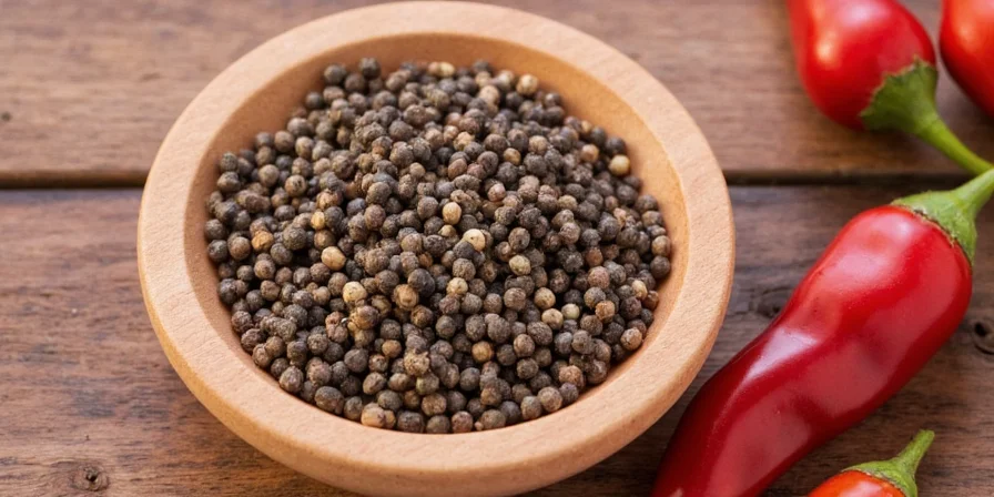 Different types of peppercorns: black, white, green, red
