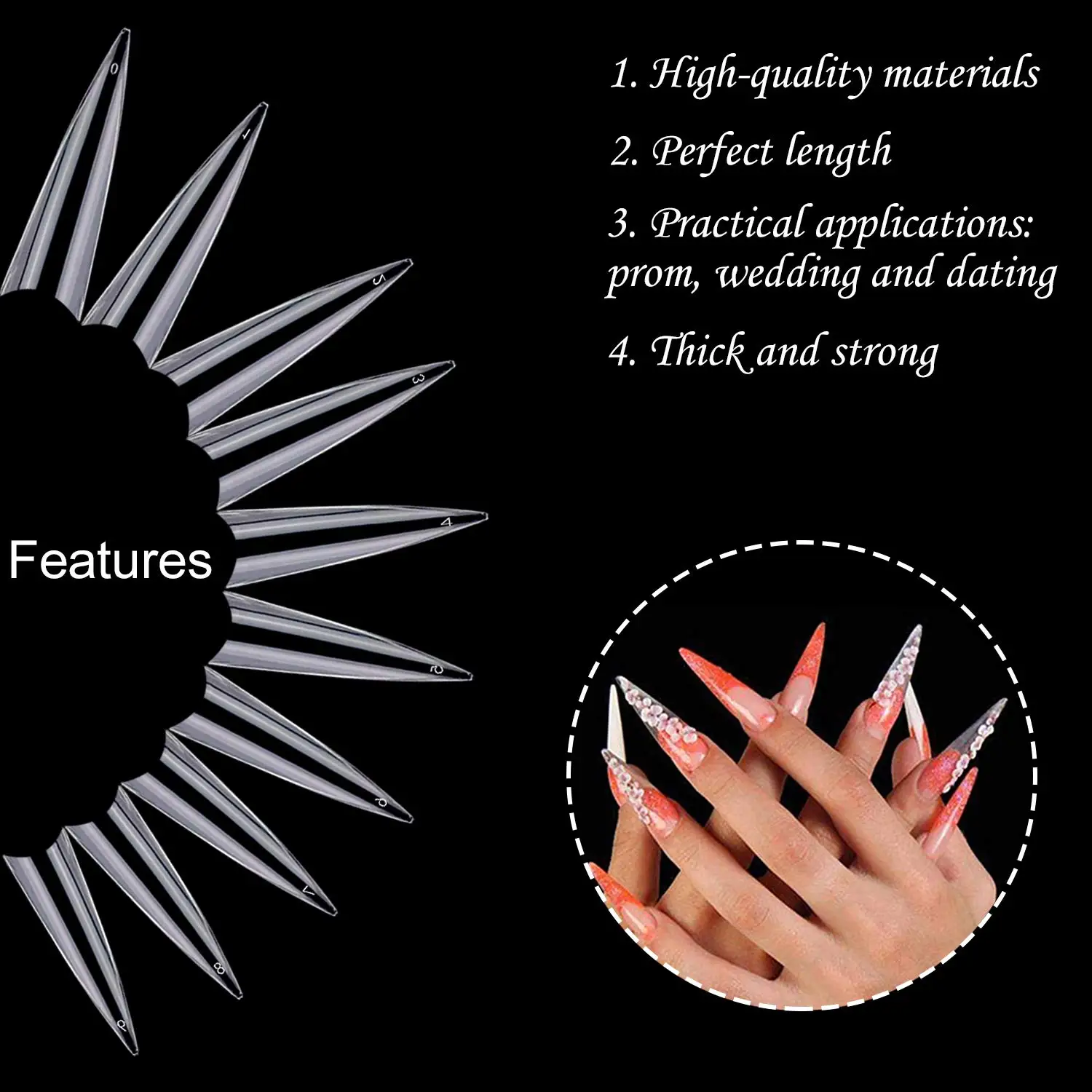 

500PCS High Quality False Nail Tips highly pointy nail tips, Clear