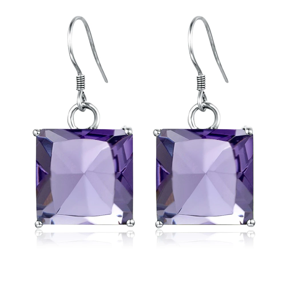 

Vintage Cocktail Party Woman Fine Jewelry pendientes Square Amethyst Birthstone Earrings 925 Sterling Silver Drop Earrings