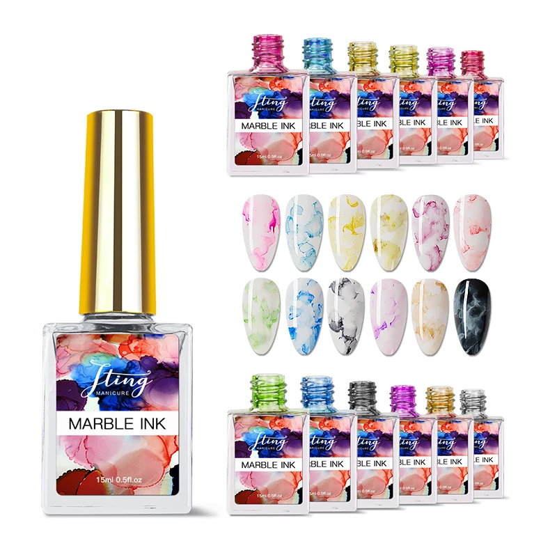 

Watercolor blooming Blossom Marble Liquid 15ml uv gel nails polish bottle kit OEM custom private label available