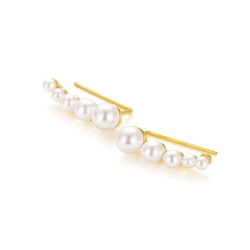 925 sterling silver fashion jewelry earrings single row of big and small pearls gold plated earrings women