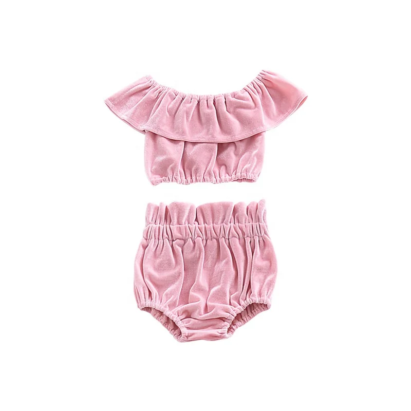 

2021 new Fashion boutique sleeveless shoulder solid velvet baby girl romper set Big PP Pant,Summer Baby Girl fall Romper Set, Picture