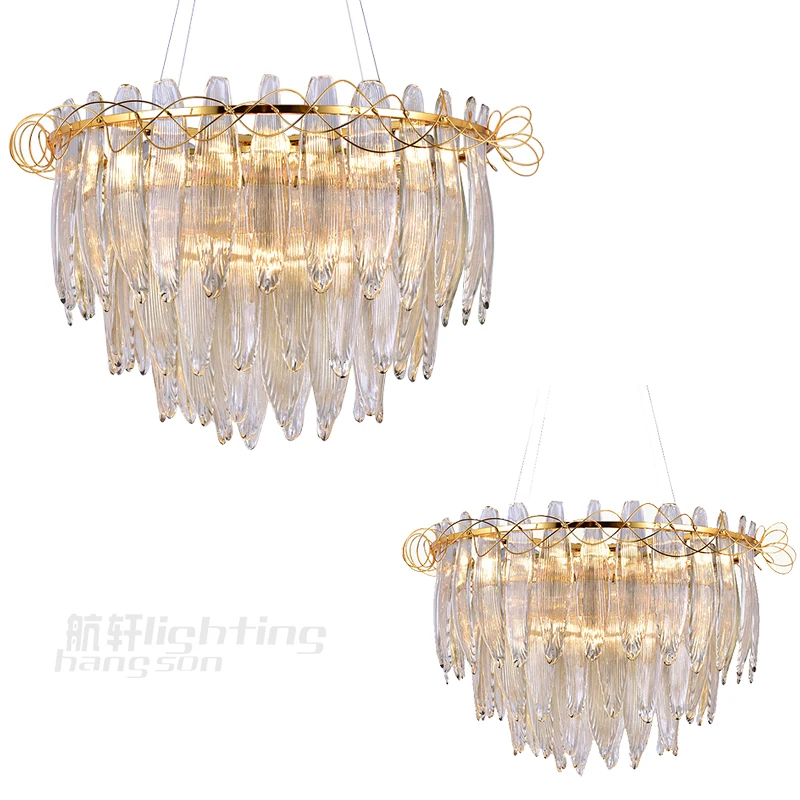 Indoor restaurant room round hanging pendant lights fixture gold handmade clear glass lighting luxury chandelier