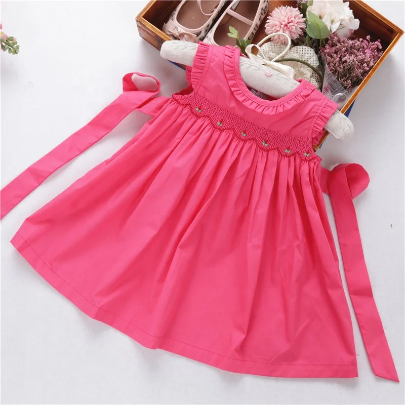 

smocked clothing girls dresses pink summer sleeveless boutiques children clothes wholesale lots 530