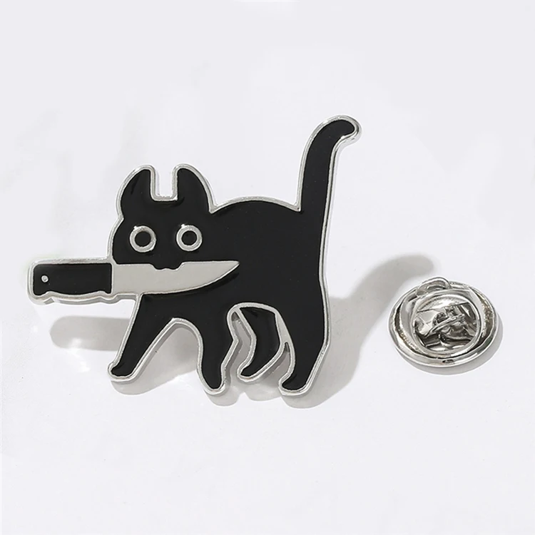 

Creative Cartoon Exquisite Black Cat Modeling Pop-Enamel Pin Lapel Badges Brooch Biting Knife Brooches Funny Fashion Jewelry
