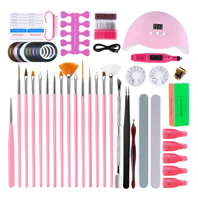 

Misscheering Nail Set UV LED Lamp Dryer With 18/12/10pcs Nail art tools Gel Polish Kit Manicure Tools Set electric Nail drill, Grey