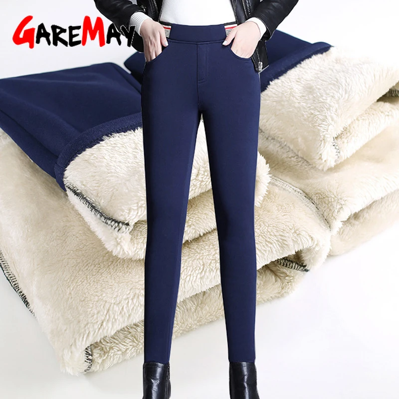 

winter warm pants for women high waisted black pants women's fleece wool trousers Casual Skinny Stretch Leggings Solid Female