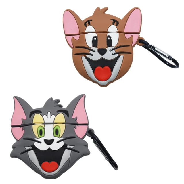 

Hot Sale Tom Cat and Jerry Mouse 3D Cute Cartoon Shockproof Protective Soft Silicone Cover Case with Hook for Airpods 1/2