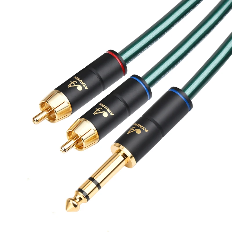 

ATAUDIO HIFI 6.5mm Jack To 2RCA OCC Speaker Cable GOLD Plated Plug DIY Custom Audio 6.35mm To 2RCA Amplifier cable