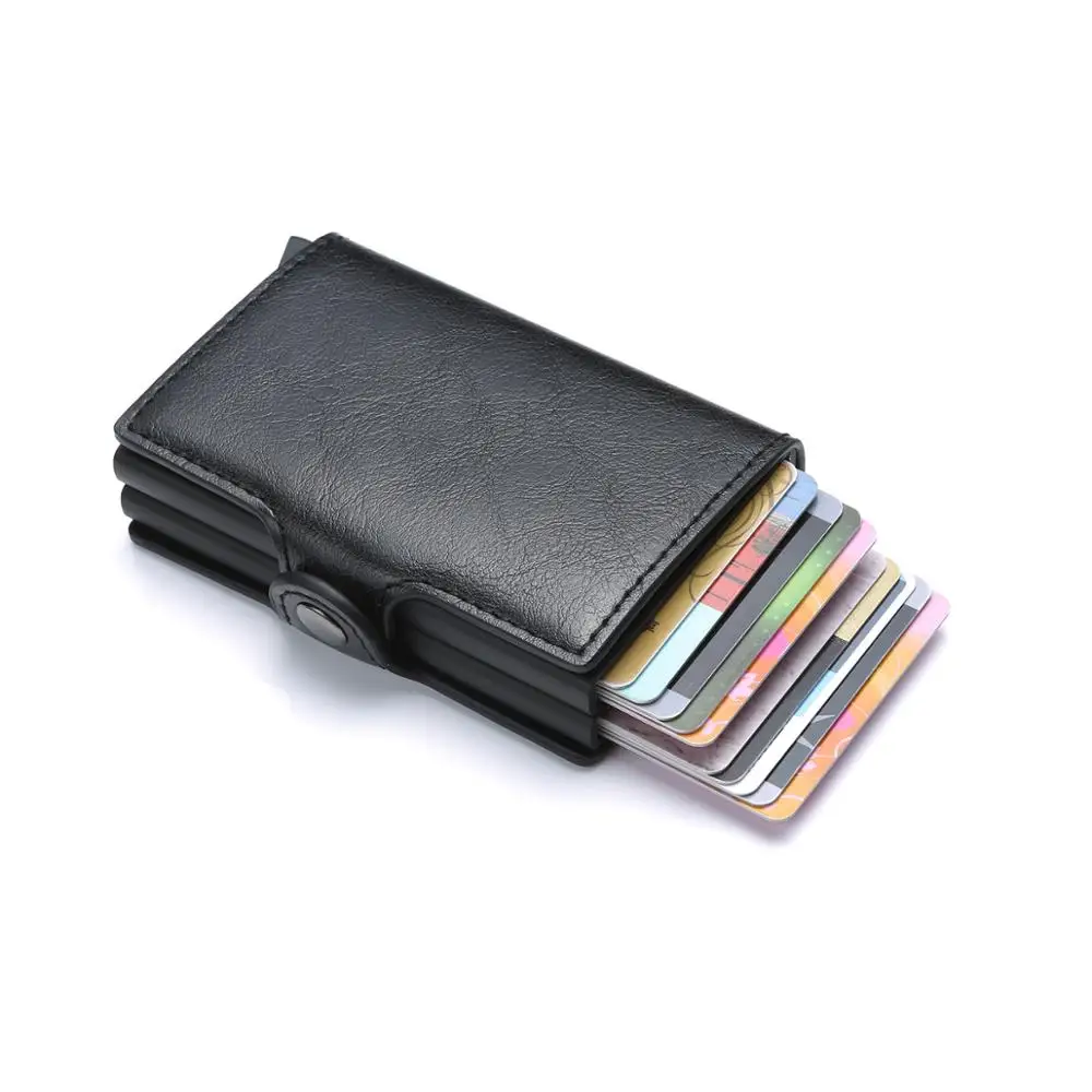 

Leather Credit Card Wallet rfid wallet aluminium rfid blocking card Wallet with 2 boxes High capacity, Various colors available